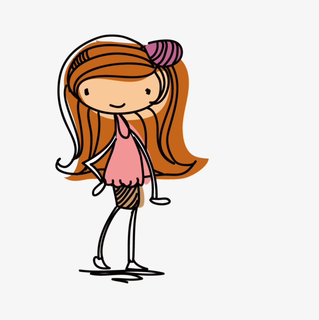 650x651 Vector Drawing Fashion Girl Hair Pink Shirt Standing, Fashion