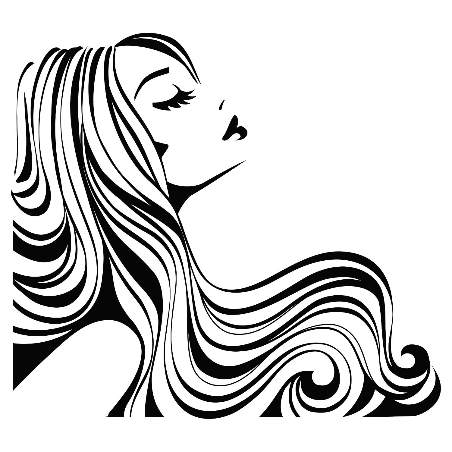 1500x1500 Woman Wall Decals Girl With Long Hair Vinyl Stickers