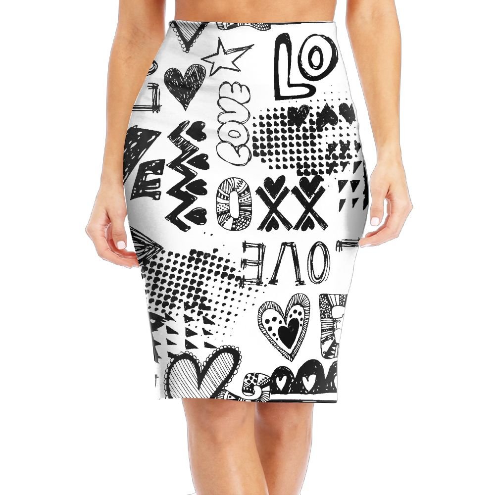 1000x1000 Women's Long Pencil Skirt Love Pencil Drawing Full Printed Pattern