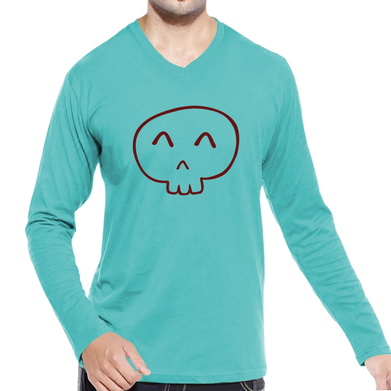 800x800 Pooplu Mens Skull Line Drawing Cotton Printed V Neck Long Sleeves
