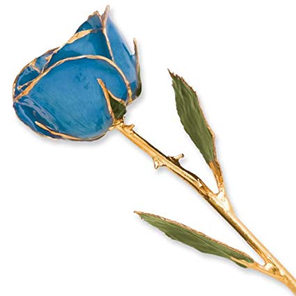 425x425 Long Stem Dipped Gold Trim Blue Rose With Gift Box