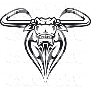 300x300 Vector Of Black And White Tribal Texas Longhorn Steer Bull