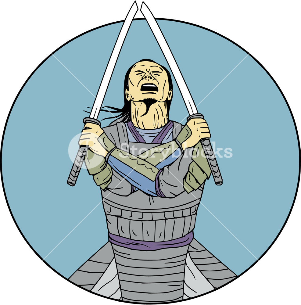 987x1000 Drawing Sketch Style Illustration Of A Samurai Warrior Holding Two