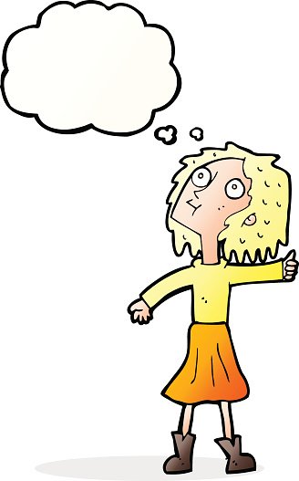 328x527 Cartoon Woman Looking Up To The Sky With Thought Bubble Premium