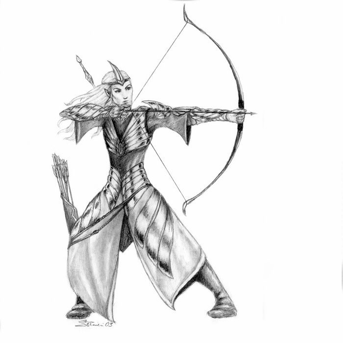 700x700 Elven Archer Black And White Character Sketches Lotr Elves