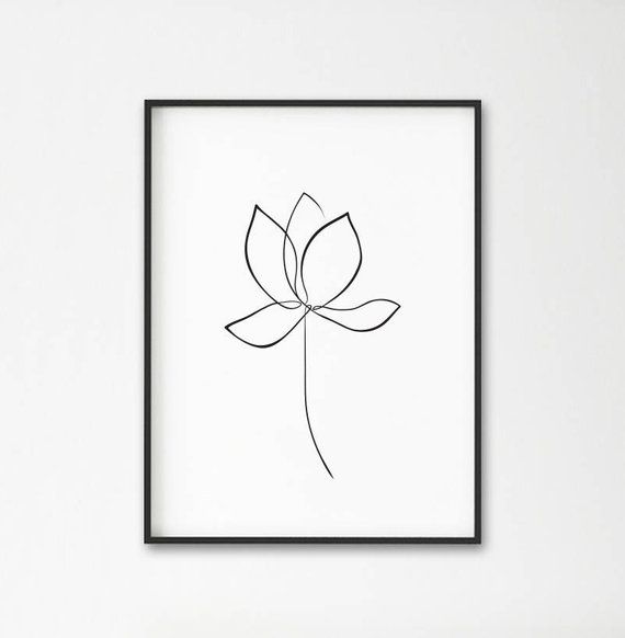 570x582 Lotus Print, Water Lily Wall Art, Flower Line Art, Lotus One Line
