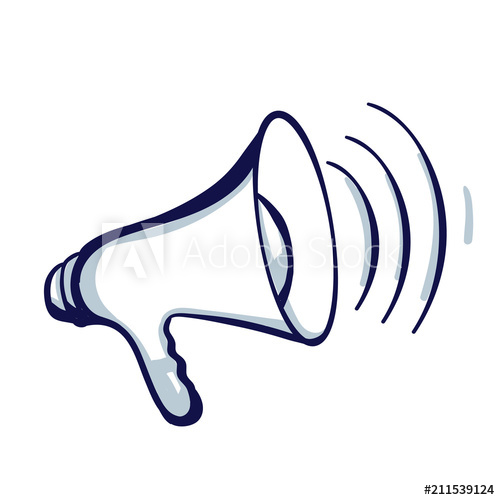500x500 bullhorn or megaphone, loudspeaker, hand drawn vector illustration