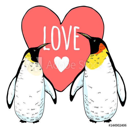 500x500 Vector Penguins In Love With Baby Illustration Hand Drawn Sketch