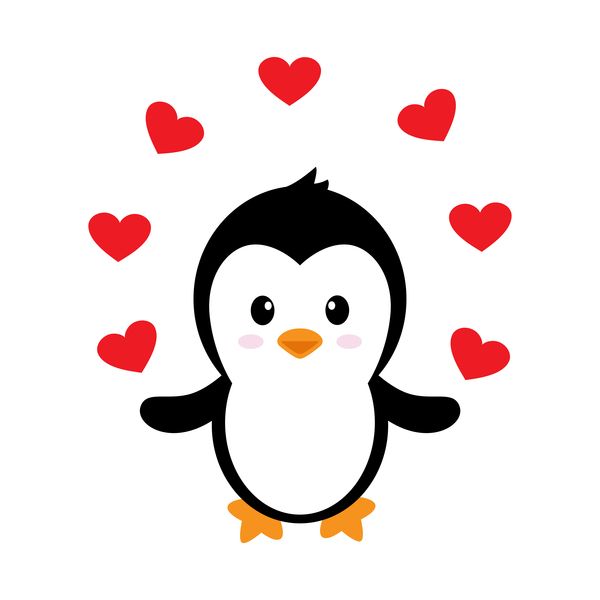 600x600 Cartoon Cute Penguin With Love Vector Illustration Penguins