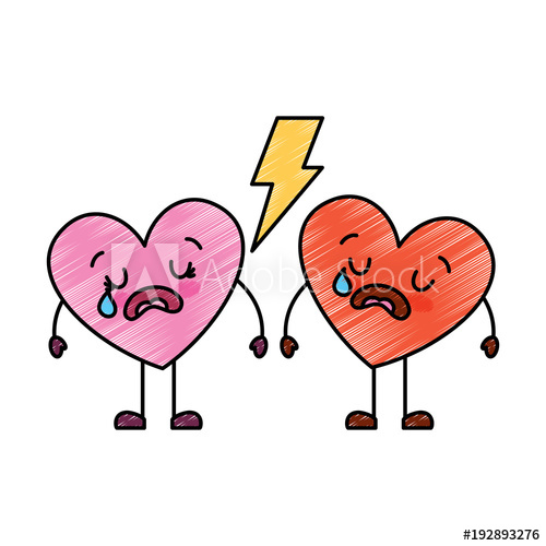 500x500 Couple Love Heart Cartoon Broken Crying Vector Illustration