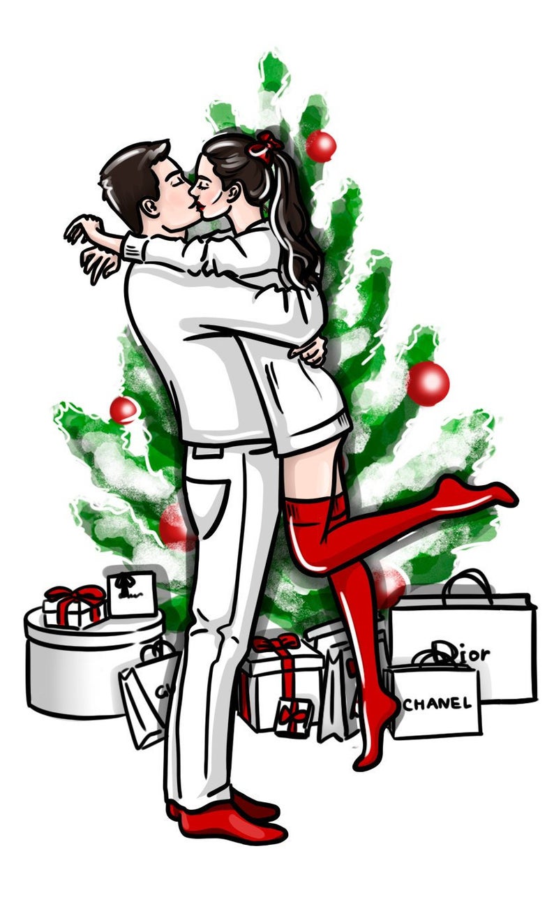 794x1312 Custom Digital Drawing Illustration Of Love Couple Lovebirds Etsy