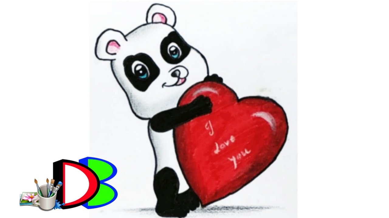 1280x720 How To Draw A Cute Panda With Love Sign Valentine's Day Heart