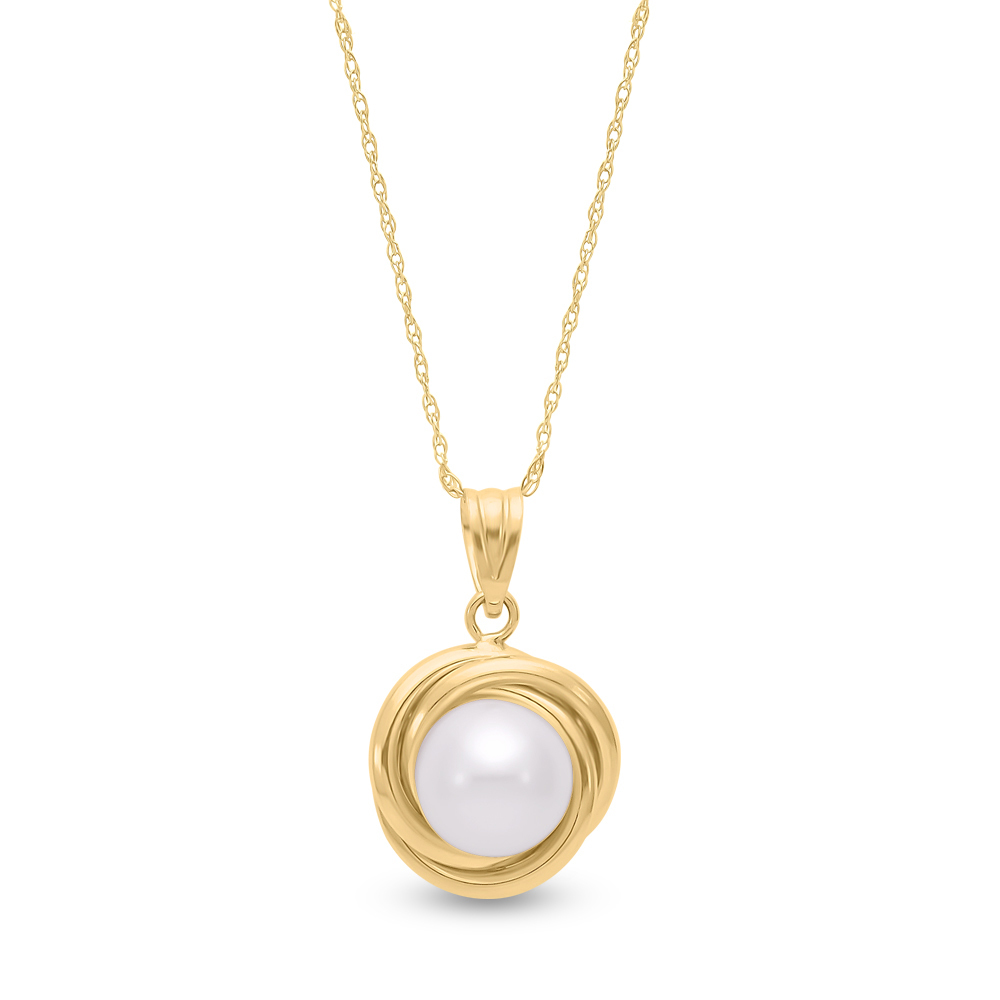 1000x1000 freshwater pearl love knot pendant in yellow gold