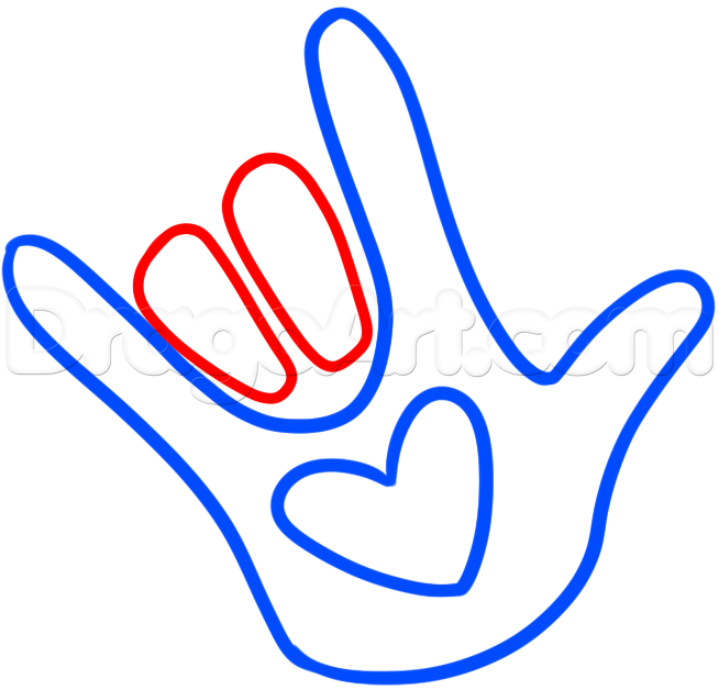 654x628 How To Draw I Love You Hands, Step