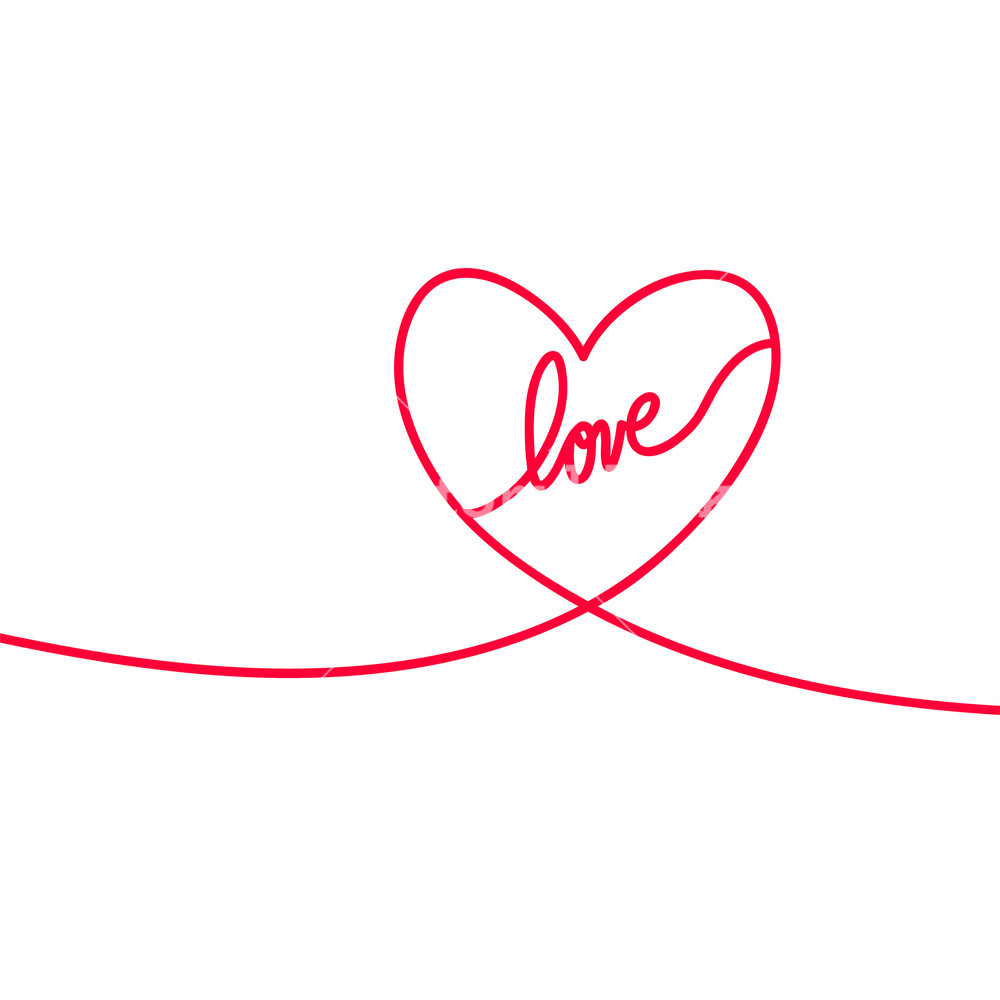 1000x1000 Heart And Love In Continuous Drawing Lines In A Flat Style