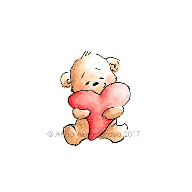 794x794 Teddy Bear With Heart Printable Art Digital Etsy