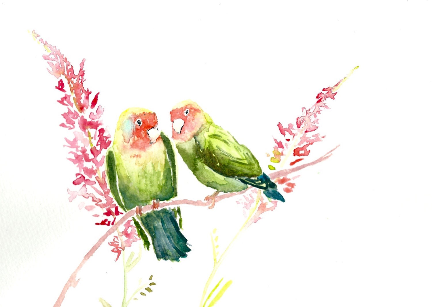 1500x1065 Lovebirds Watercolour Painting Art Print Etsy
