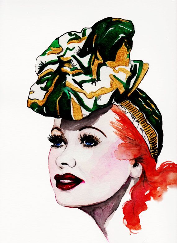 570x784 lucille ball inspired print of original fashion watercolor