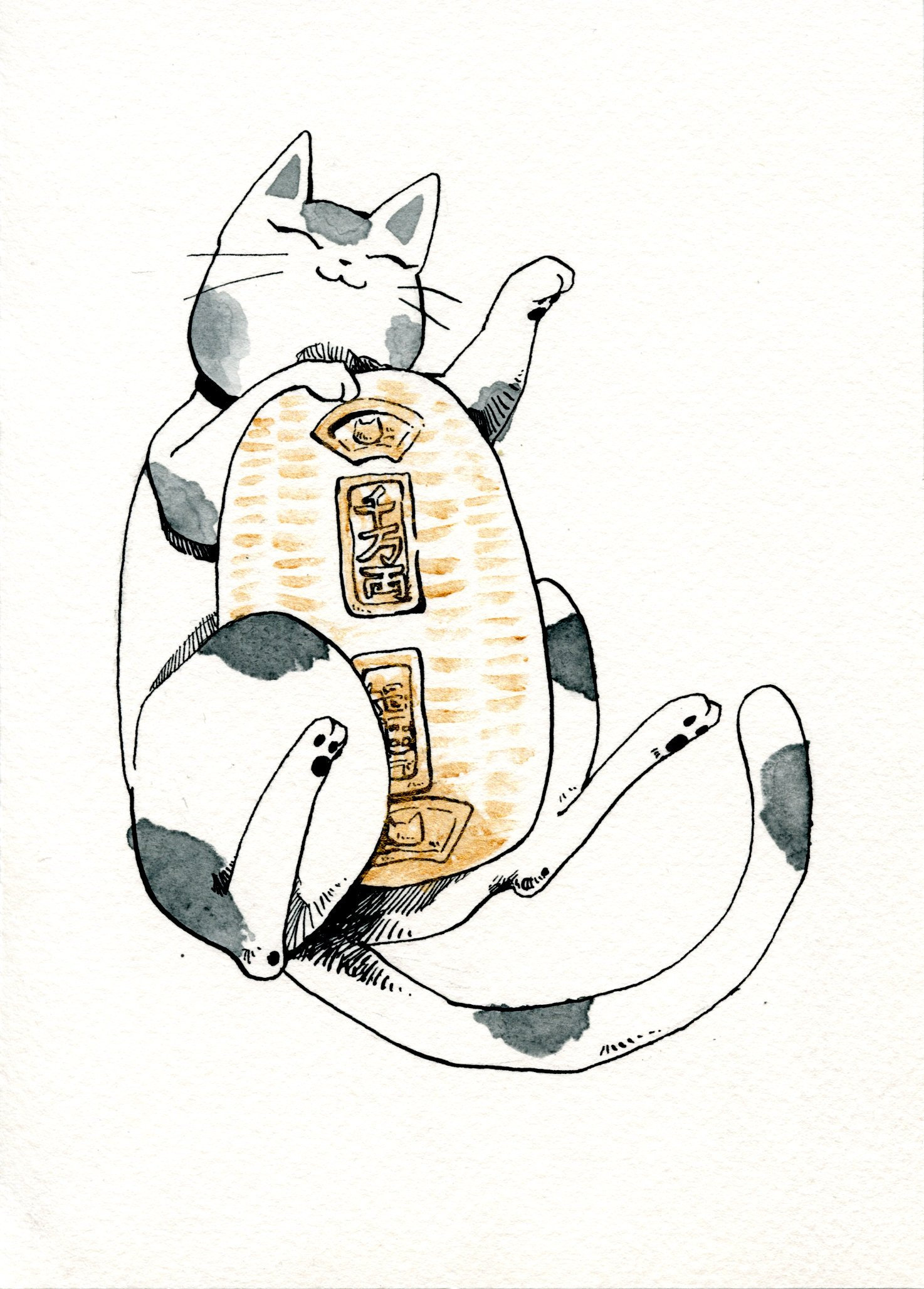 1474x2055 Lucky Cat Original Drawing Etsy