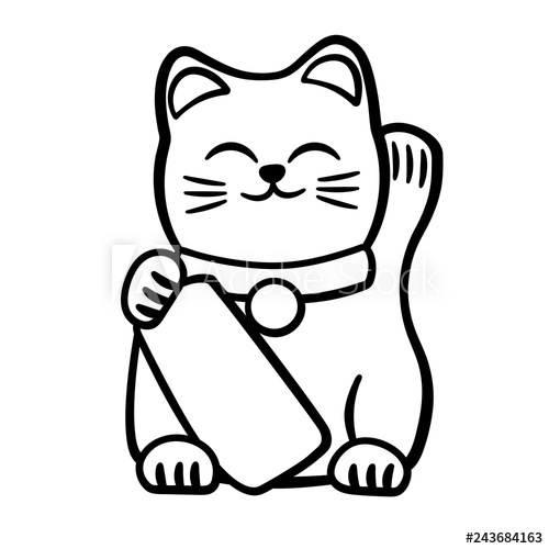 500x500 Maneki Neko Outline Icon, Japan Lucky Charm Clipart Image