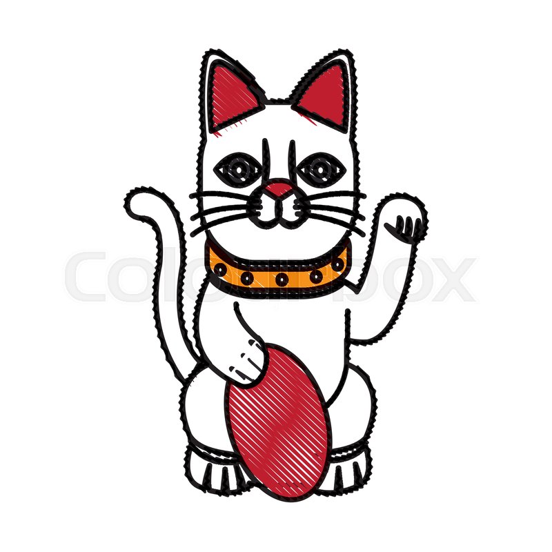 800x800 Drawing Maneki Neko Cat Sitting Lucky Stock Vector Colourbox