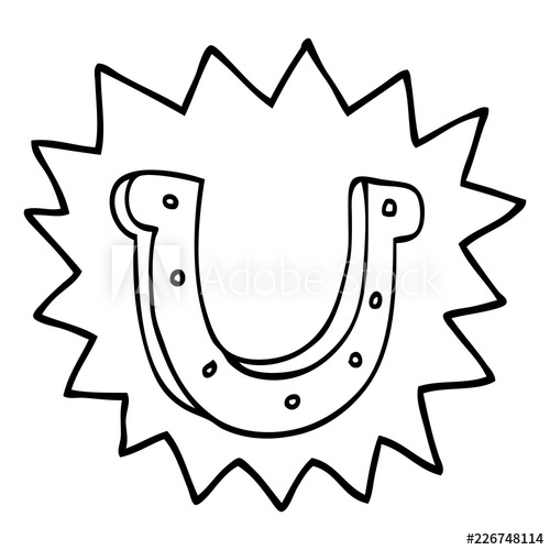 500x500 Line Drawing Cartoon Crazy Lucky Horseshoe Symbol