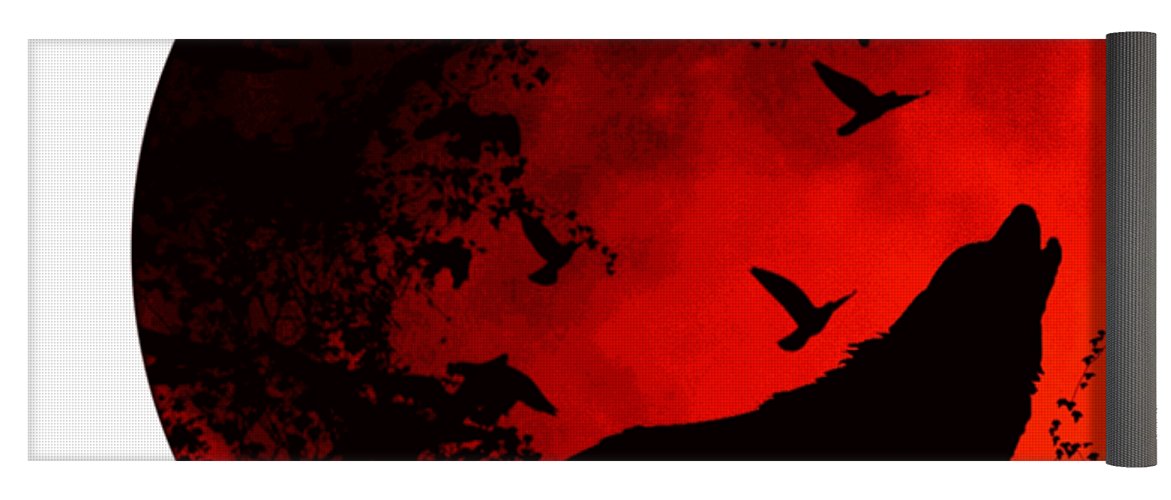 1171x500 Blood Moon Lunar Eclipse Wolf Howling At The Moon Yoga Mat