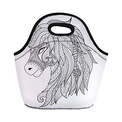 425x425 Semtomn Lunch Tote Bag Drawing Unicorn Zentangle