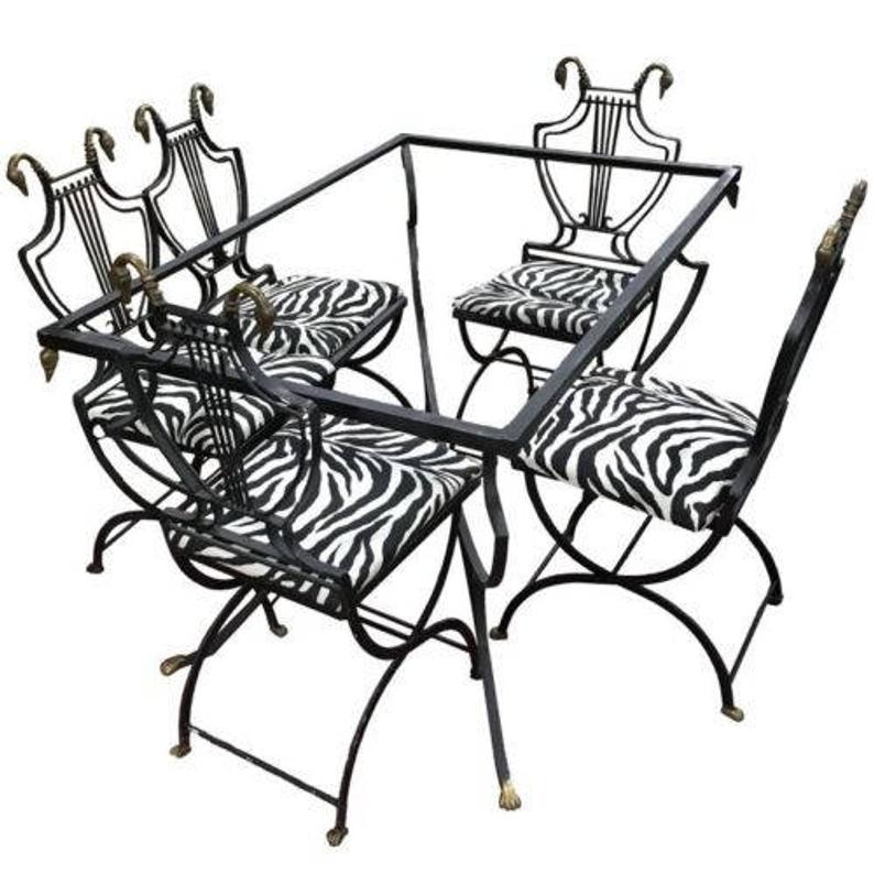 794x794 art deco italian wrought iron lyre swan back set dining etsy