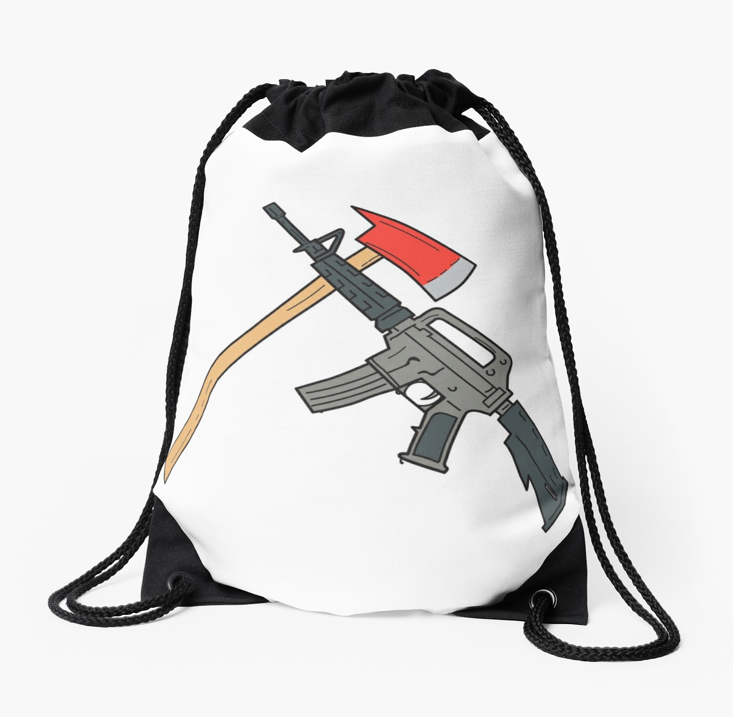 1435x1404 Crossed Fire Ax And Carbine Rifle Drawing Drawstring Bag