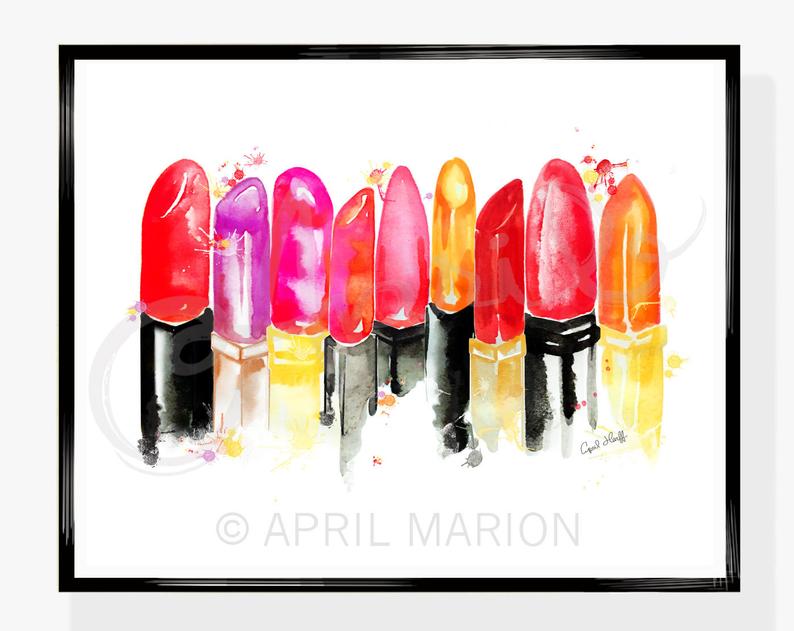 794x631 Watercolor Lipstick Stains Print Wall Art Fashion Etsy