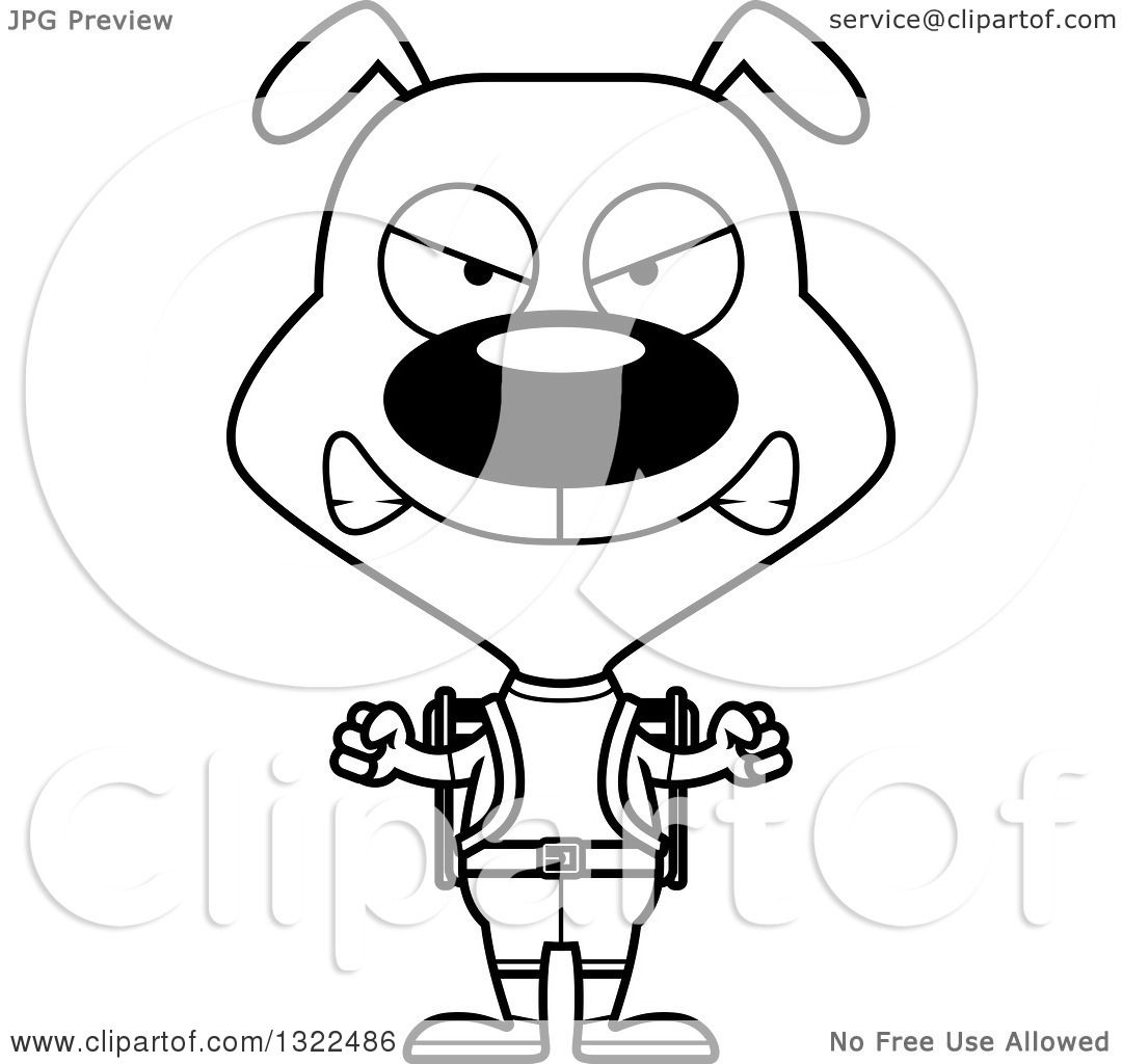 1080x1024 Lineart Clipart Of A Cartoon Black And White Mad Dog Hiker