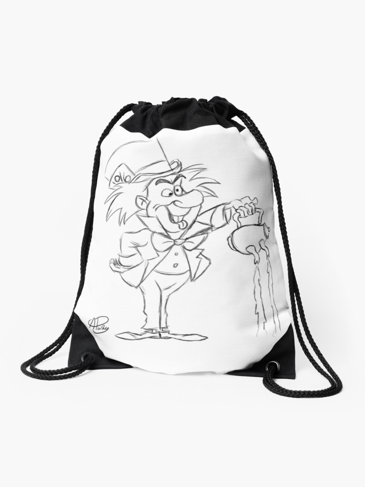 750x1000 Mad Hatter Sketch Drawstring Bag