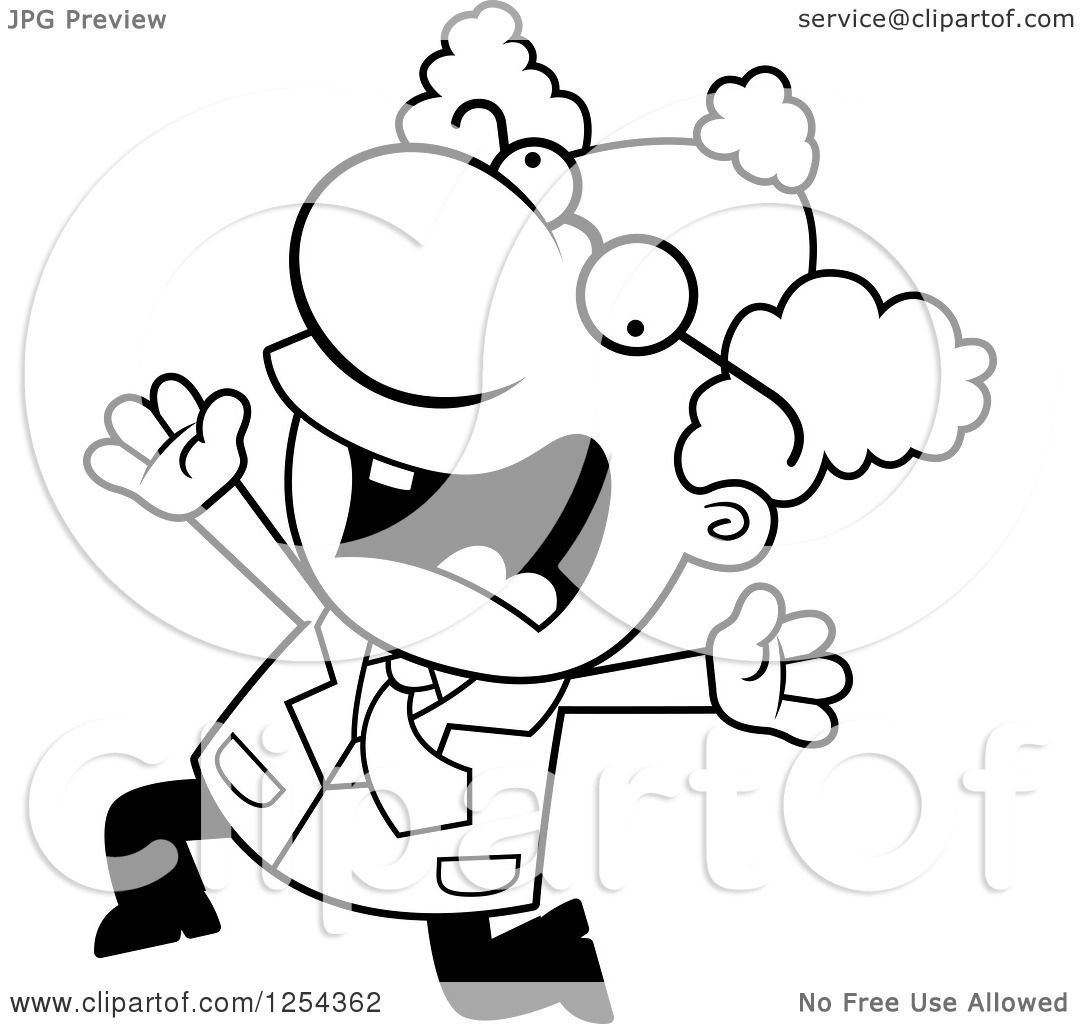 1080x1024 Clipart Of A Black And White Mad Scientist Running Scared