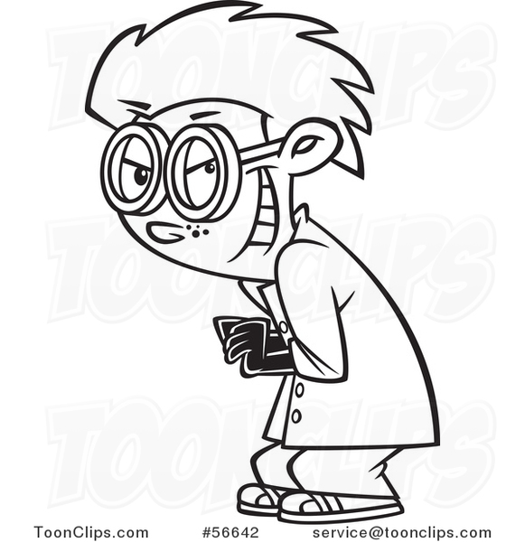 581x600 Cartoon Outline Grinning Mad Scientist Boy