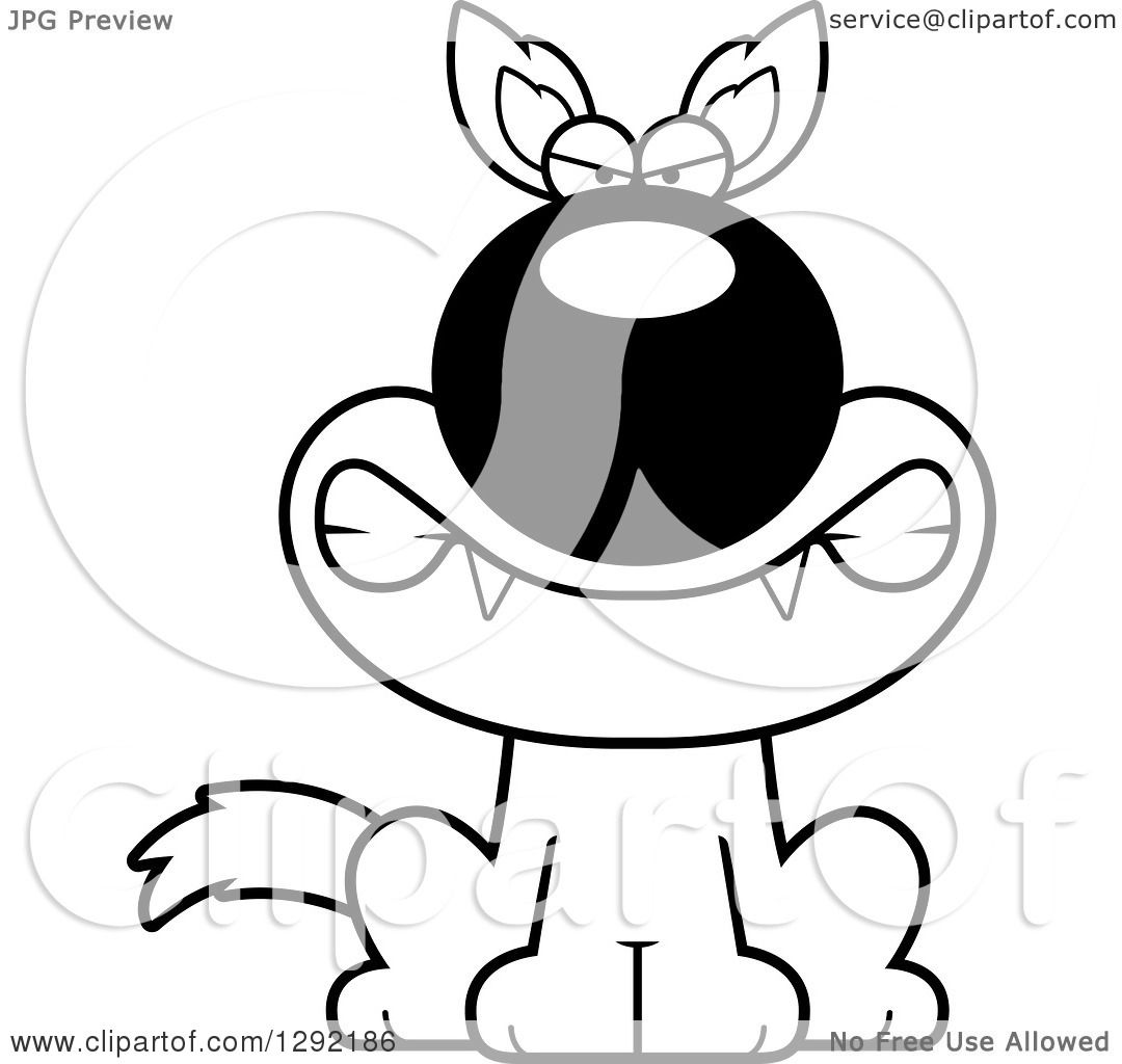 1080x1024 lineart clipart of a black and white cartoon mad snarling sitting