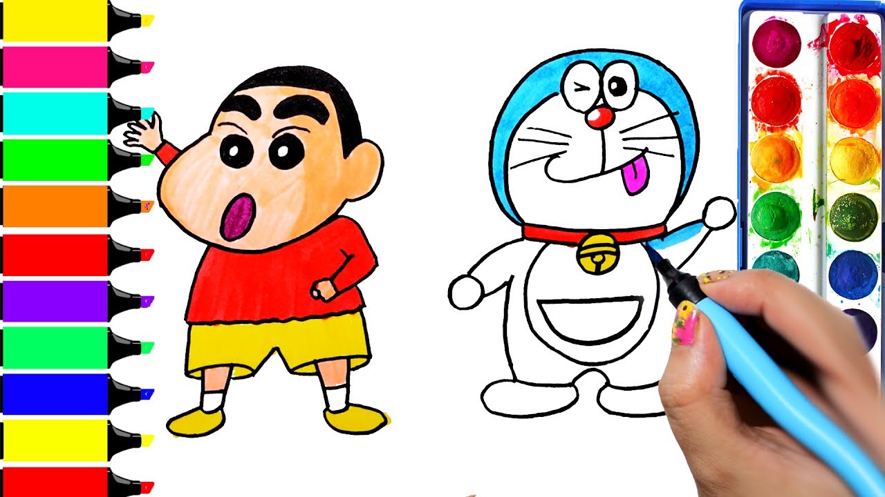 1280x720 Draw Color Paint Doraemon Vs Shinchan Coloring Pages And Learn