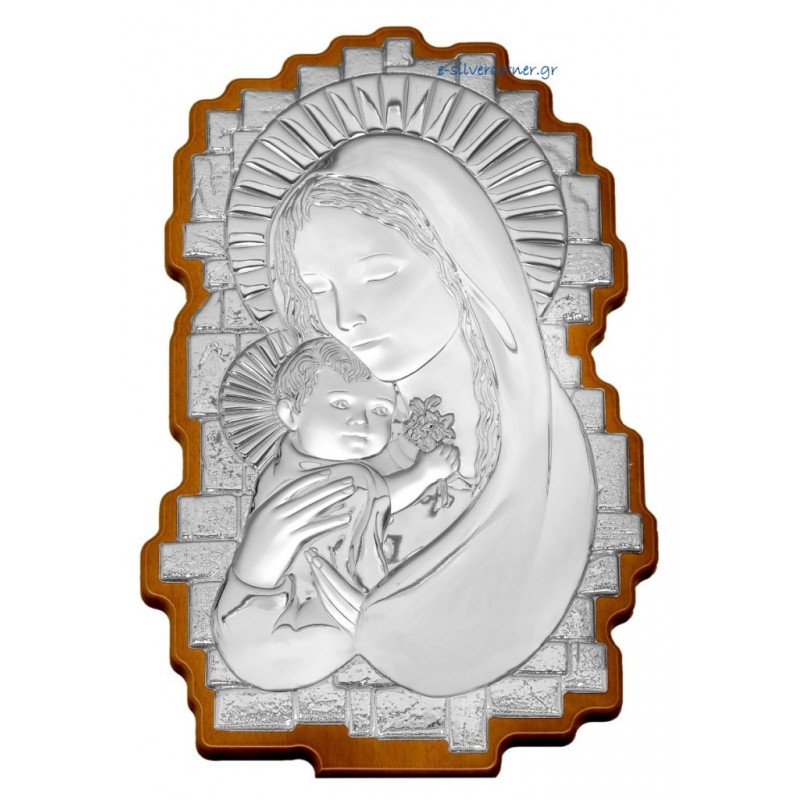 800x800 Madonna Child Silver Icon In Wavy Shape
