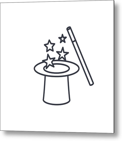 493x572 Vector Magic Hat And Wand With Sparkles Outline Icon Metal Print