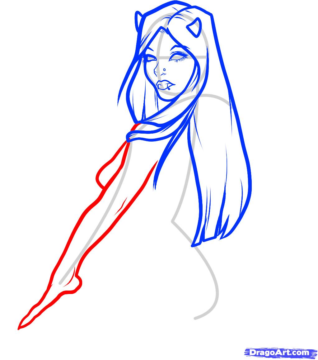 1022x1156 How To Draw The Girl Devil With A Pencil Step