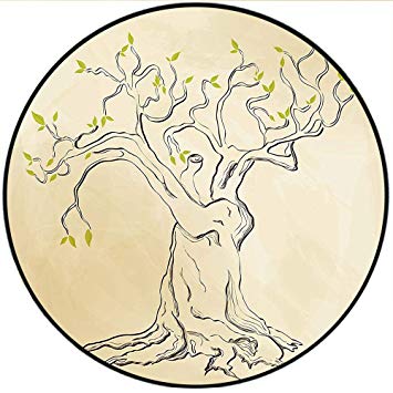 355x355 Short Plush Round Area Rug Nature Sketchy Trees Leaves