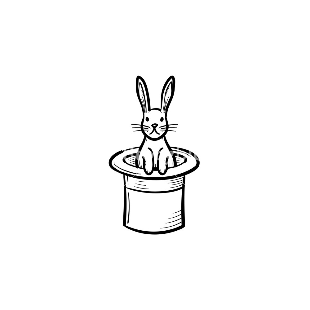 1000x1000 Rabbit In A Magician Hat Hand Drawn Sketch Icon Royalty Free