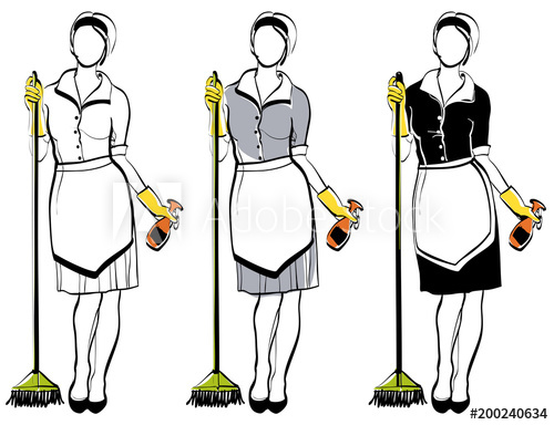 500x384 Maid Or Cleaning Lady, Line Drawing For Your Design, Vector
