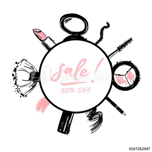 500x500 Beauty Store Sale Banner With Make Up Objects Lipstick, Makeup