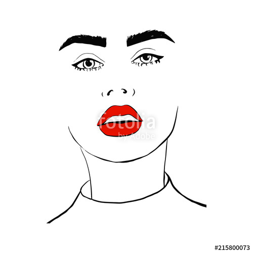 500x500 fashion woman with red lips sketch fashion face woman portrait