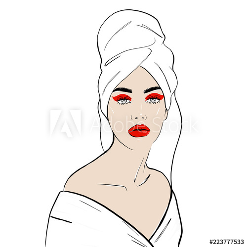 500x500 Beauty Spa Face With Red Makeup, Pretty Woman In Towel