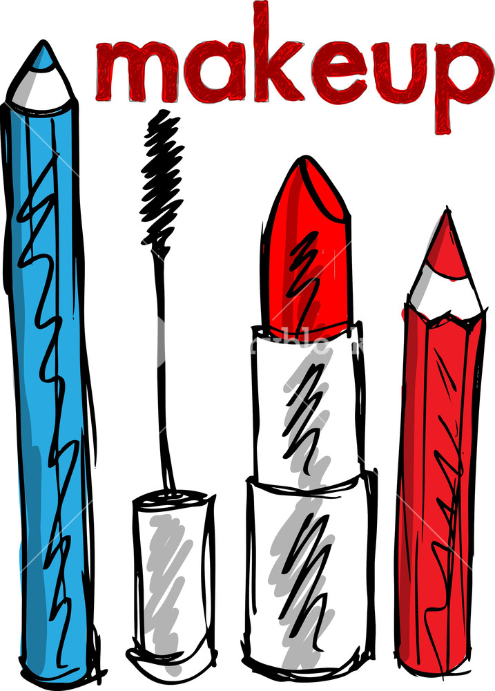 717x1000 Sketch Of Makeup Products Vector Illustration Royalty Free Stock