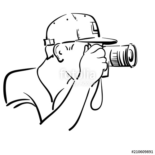 500x500 Male With Camera Close Up Drawing, Sketch, Isolated, Black