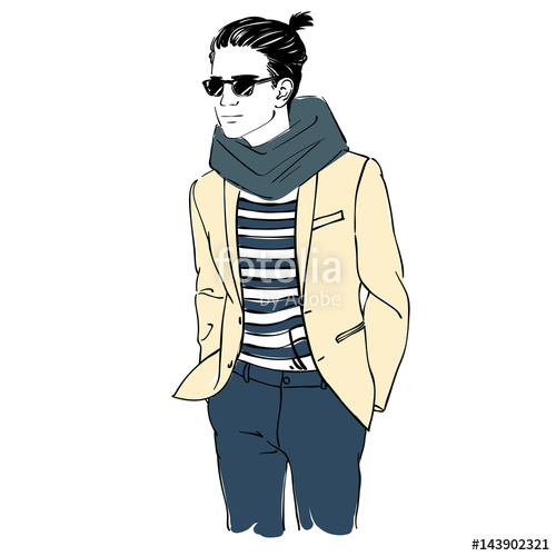 500x500 Attractive Man With Glasses And Scarf In Fashion Suit Hand Draw