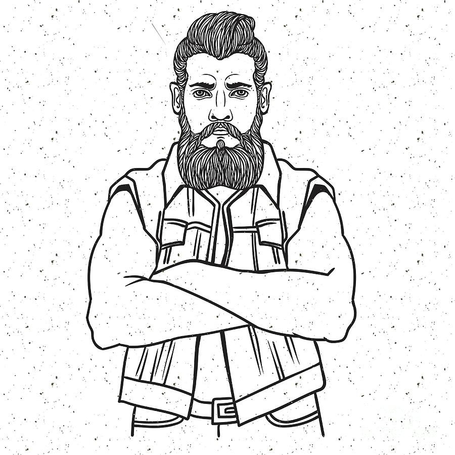 900x899 Young Man Bearded Biker Hand Drawing Digital Art